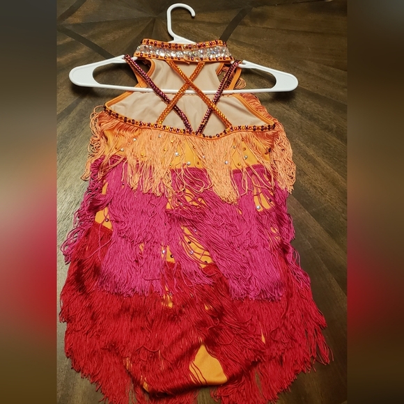 Weissman Fringe Dance Costume for Kids - Orange, Pink, and Red Size LC - Picture 4 of 16